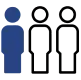 Outline of 3 people with 1 person filled in