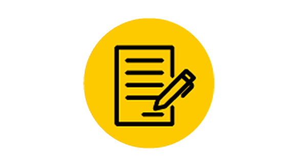 A icon of paper with the corner folded inside a yellow circle background