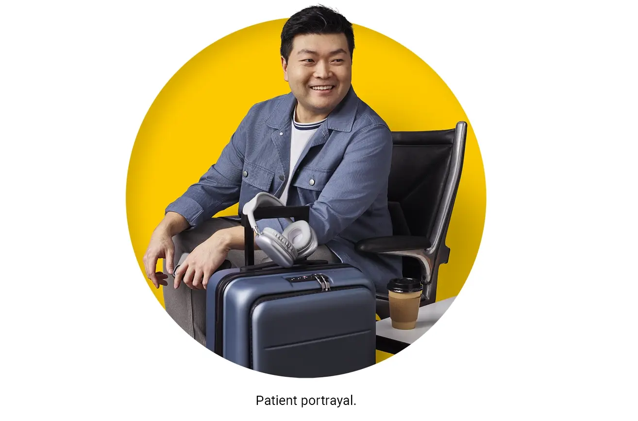The image of a man traveling inside a yellow circle background