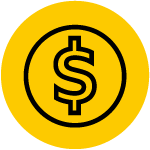 A dollar sign in a circle on a yellow circle background