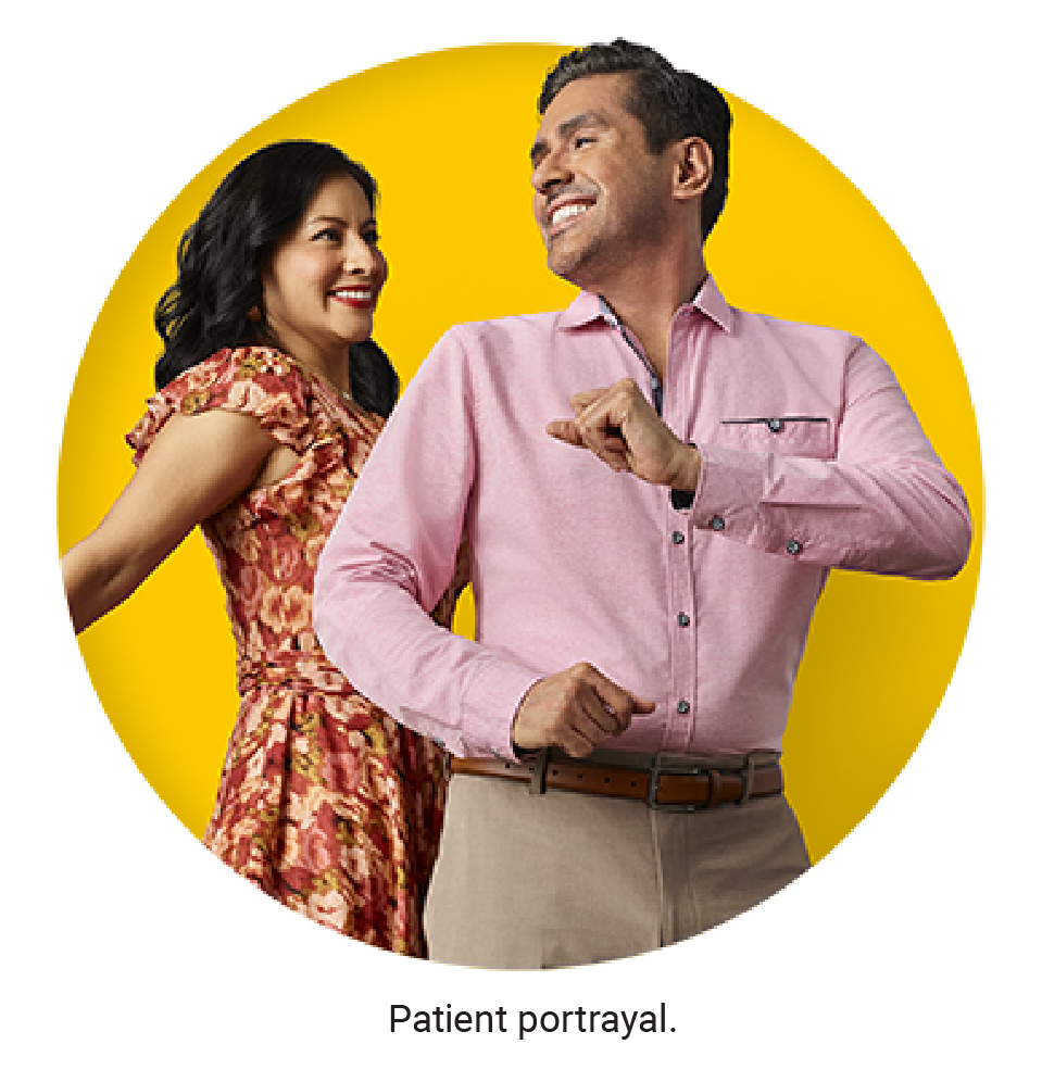 The image of a man and woman dancing inside a yellow circle background